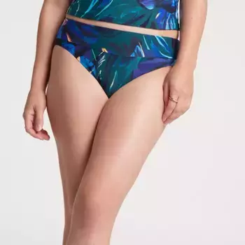 CALIA Женские плавки для плавания со средней посадкой и широкими полосками и высокими штанинами, цвет Floral Cool