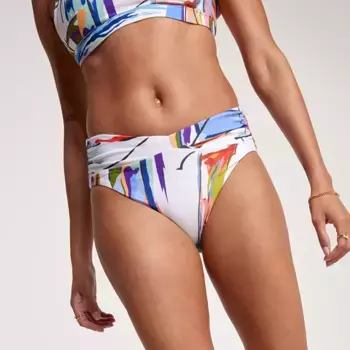 CALIA Женские плавки для плавания со средней посадкой и V-образным вырезом спереди, цвет Tahitian Print