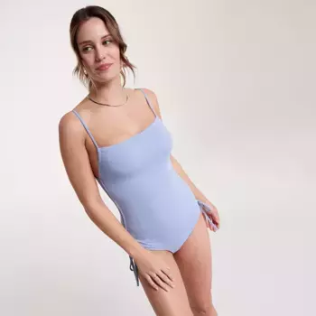 CALIA Женский цельный купальник со сборками по бокам, цвет Peri Dusk Texture