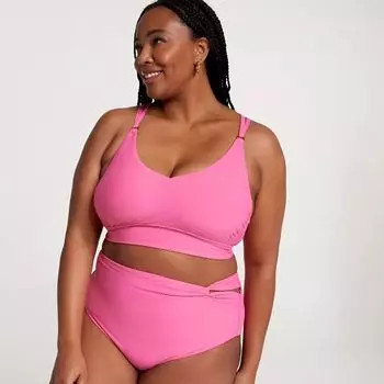 Calia Женский купальник бикини со средней поддержкой и лямками на спине и рюшами, розовый