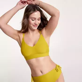 CALIA Женский купальник бикини со средней поддержкой и лямками на спине и рюшами, цвет Acid Atlas