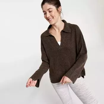 Calia Женский пуловер свободного кроя с разрезом на шее