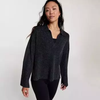 Calia Женский пуловер свободного кроя с разрезом на шее, черный