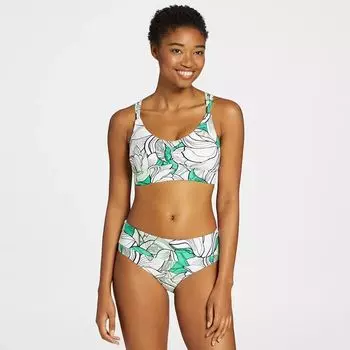 Calia Женский топ для плавания со сборками и перекрестием спереди, средней поддержки, мультиколор