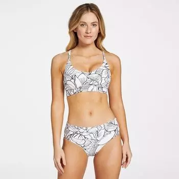 Calia Женский топ для плавания со сборками и перекрестием спереди, средней поддержки, мультиколор