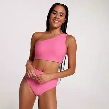 Calia Женский топ для плавания в рубчик минимального размера на одно плечо со средней поддержкой, розовый