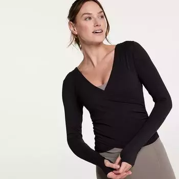 Calia Женский топ с длинными рукавами и запахом, черный