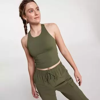 Calia Женский укороченный топ с высоким воротником Energize, темно-оливковый