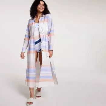 Calia Женское купальное платье на пуговицах с затянутой талией и длинными рукавами