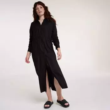 Calia Женское купальное платье на пуговицах с затянутой талией и длинными рукавами, черный