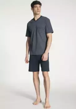 CALIDA Shorty "Relax Streamline", с топом с длинными рукавами в полоску, цвет Dark Sapphir