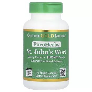 California Gold Nutrition EuroHerbs Зверобой продырявленный Euromed Quality 300 мг 180 растительных капсул