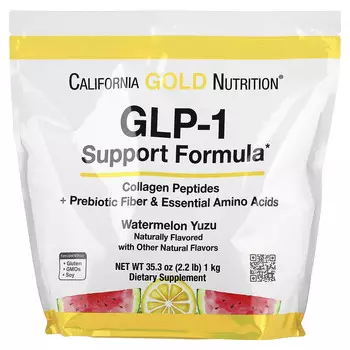 California Gold Nutrition, Формула поддержки GLP-1 с гидролизованными пептидами морского коллагена, смесью пребиотических пищевых волокон и смесью незаменимых аминокислот, обогащенной лейцином, без добавок, 1 кг (2,2 фунта)
