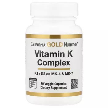 California Gold Nutrition, комплекс витаминов группы K, 120 мкг, 60 растительных капсул