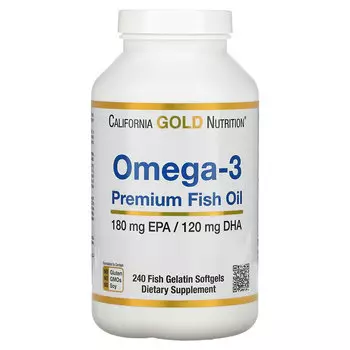 California Gold Nutrition, омега-3, рыбий жир премиального качества, 180 мг ЭПК / 120 мг ДГК, 240 капсул из рыбьего желатина