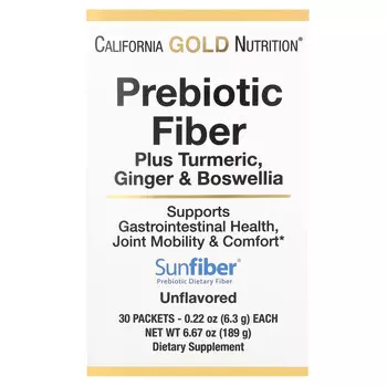 California Gold Nutrition, пребиотическая клетчатка с экстрактами куркумы, органического имбиря и босвеллии, 30 пакетиков по 6,3 г (0,22 унции)