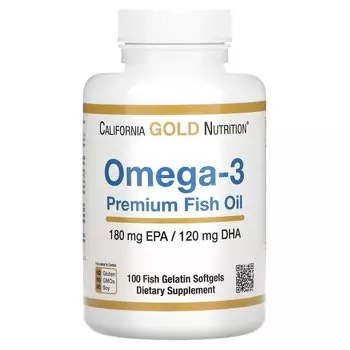 California Gold Nutrition Рыбий жир премиум-класса с омега-3, 100 мягких капсул из рыбного желатина
