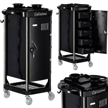 Calissimo, Стол-тележка помощника парикмахера на колесах для окрашивания W-X092 для кабинета салона красоты с выдвижными ящиками