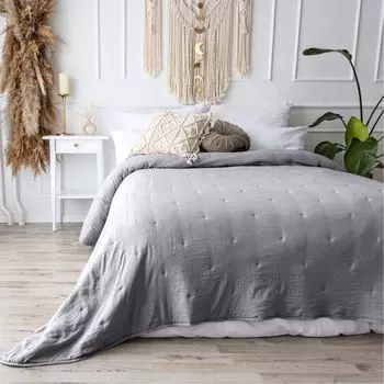 CalmyHOME Покрывало на кровать, серое, 240x260 см, накидка на диван, серый