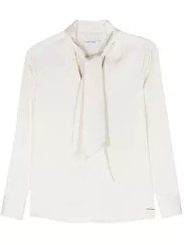 Calvin Klein атласная блузка с бантом, нейтральный цвет