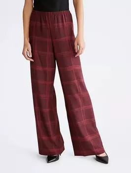 Calvin Klein Check Wide Leg Pants, Burgundy