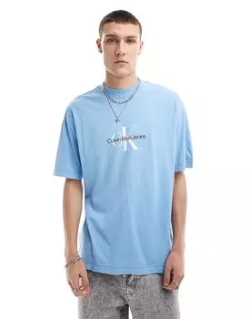 Calvin Klein Jeans – Archival – Синяя футболка с монограммой и логотипом
