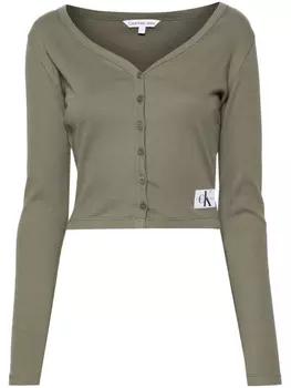 Calvin Klein Jeans блузка в рубчик, зеленый