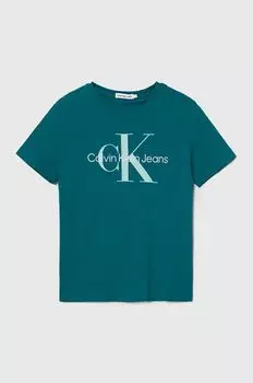 Calvin Klein Jeans Детская хлопковая футболка, бирюзовый