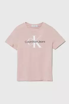 Calvin Klein Jeans Детская хлопковая футболка, розовый