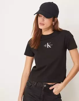 Calvin Klein Jeans - Футболка облегающего кроя черного цвета с черно-белым логотипом