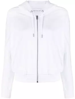 Calvin Klein Jeans худи на молнии с вышитым логотипом, белый