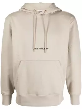Calvin Klein Jeans logo-embroidered long-sleeve hoodie, нейтральный цвет