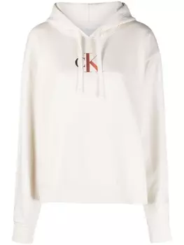 Calvin Klein Jeans monogram-print drawstring hoodie, нейтральный цвет