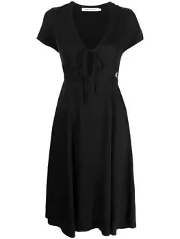 Calvin Klein Jeans платье миди с V-образным вырезом и короткими рукавами, черный