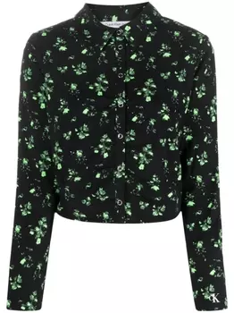 Calvin Klein Jeans рубашка с длинными рукавами и цветочным принтом, черный