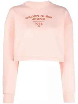 Calvin Klein Jeans укороченная толстовка Varsity с логотипом, розовый
