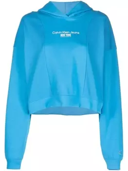 Calvin Klein Jeans укороченное худи с логотипом, синий