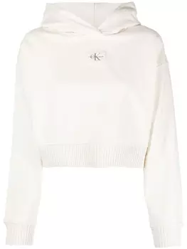 Calvin Klein Jeans укороченное худи с нашивкой-логотипом, белый