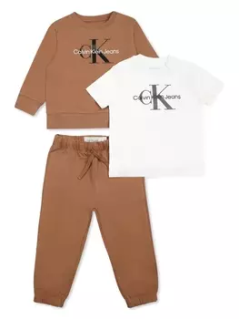 Calvin Klein Kids спортивный костюм с вышитым логотипом, коричневый