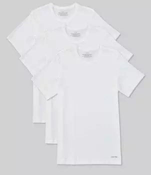 Calvin Klein Классические хлопковые однотонные футболки с круглым вырезом, 3 упаковки, белый