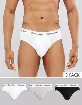 Calvin Klein – комплект из 3 пар хлопковых трусов-стрейч черного, белого и серого цветов