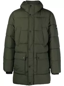 Calvin Klein logo-patch hooded puffer coat, зеленый