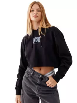 Calvin Klein Укороченный свитшот оверсайз, черный