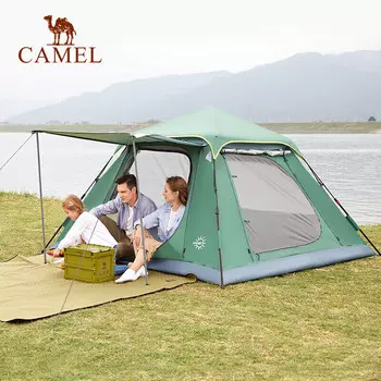Camel палатка для кемпинга, пикника, семейная непромокаемая и солнцезащитная быстрооткрывающаяся трехдверная палатка Muyun с серебряным покрытием, увеличенная палатка A106, военный зеленый цвет