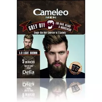 Cameleo Men Color Cream Светло-коричневый Серый OFF Одноразовый краситель для волос Борода Усы Легкое нанесение 5 минут Эффект естественного цвета 0% парабенов — упаковка из 2 шт.