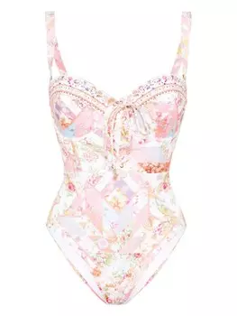 Camilla купальник с цветочным принтом и шнуровкой, белый