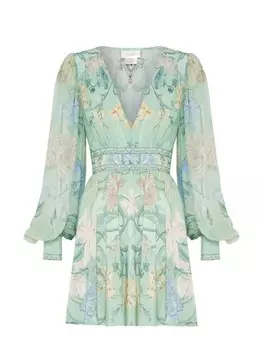 Camilla мини-платье из шелка с принтом, зеленый