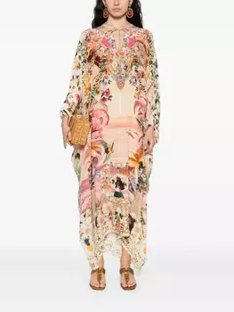 Camilla платье-кафтан с графичным принтом, оранжевый