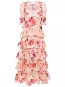 Camilla платье макси с оборками и цветочным принтом, розовый