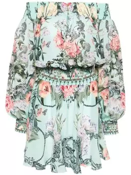 Camilla платье мини с открытыми плечами и цветочным принтом, синий